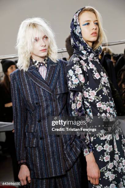 Models are seen backstage ahead of the Wunderkind show during Milan Fashion Week Fall/Winter 2017/18 on February 22, 2017 in Milan, Italy.