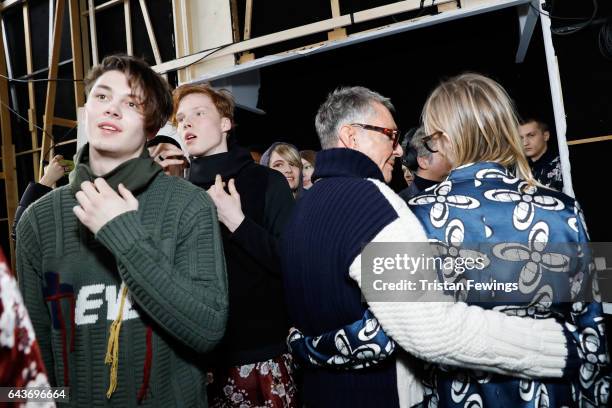 Models are seen backstage ahead of the Wunderkind show during Milan Fashion Week Fall/Winter 2017/18 on February 22, 2017 in Milan, Italy.