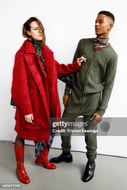 Models are seen backstage ahead of the Wunderkind show during Milan Fashion Week Fall/Winter 2017/18 on February 22, 2017 in Milan, Italy.