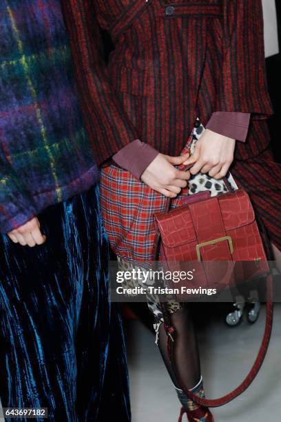 Models, details, are seen backstage ahead of the Wunderkind show during Milan Fashion Week Fall/Winter 2017/18 on February 22, 2017 in Milan, Italy.