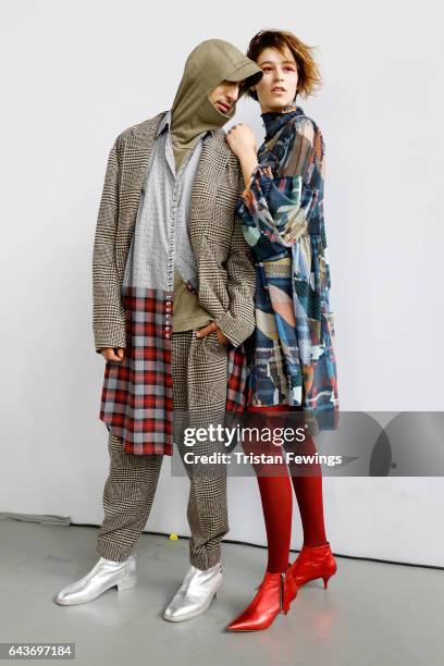 Models are seen backstage ahead of the Wunderkind show during Milan Fashion Week Fall/Winter 2017/18 on February 22, 2017 in Milan, Italy.