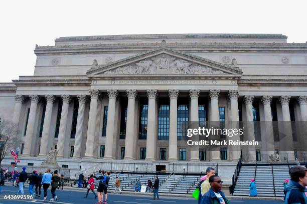 Exterior view of the National Archives Building , Washington DC, January 21, 2017. The photo was taken on the day of the Women's March on Washington.