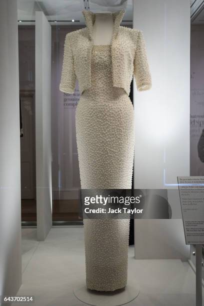 Catherine Walker dress and jacket dress embroidered with sequins and pearls, known as the "Elvis Dress", worn by Princess Diana on an official visit...