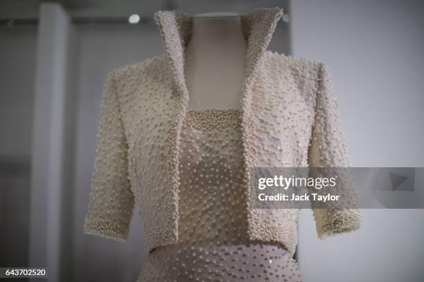 Catherine Walker dress and jacket dress embroidered with sequins and pearls, known as the "Elvis Dress", worn by Princess Diana on an official visit...