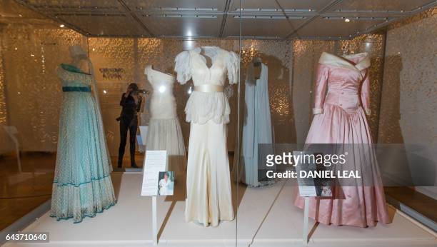 Collection of dresses made by desingers Regimes in 1979 , Bruce Oldfield in 1990 , and Catherine Walker in 1987, all worn by worn by Britain's Diana,...