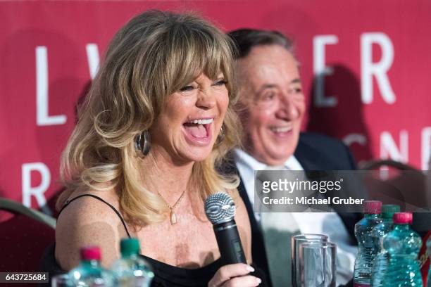 Actress Goldie Hawn and Richard Lugner are seen during a press conference where Lugner presented Hawn as his guest for this year's Opera Ball at...