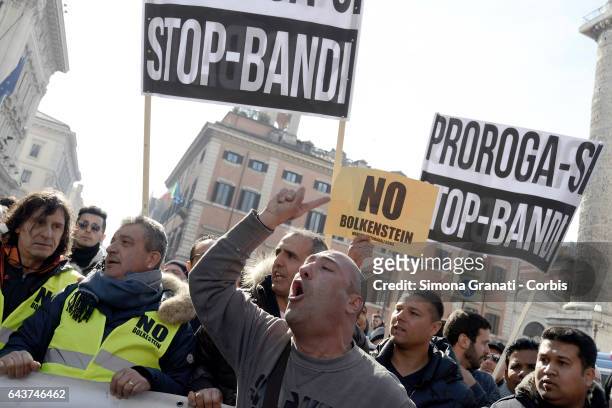 Street vendors and taxi drivers protest against the Bolkestein Directive in front of Palazzo Chigi on February 21, 2017 in Rome, Italy.