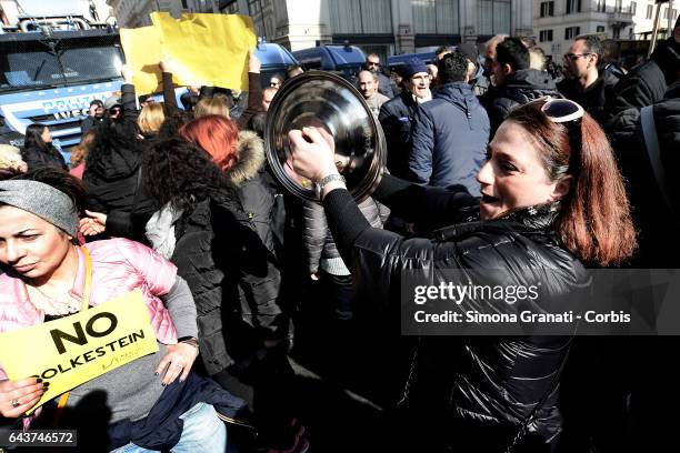 Street Vendors and taxi drivers protest against the Bolkestein Directive in front of Palazzo Chigi on February 21, 2017 in Rome, Italy.