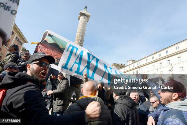 Taxi drivers protest against the Bolkestein Directive in front of Palazzo Chigi, on February 21, 2017 in Rome, Italy.