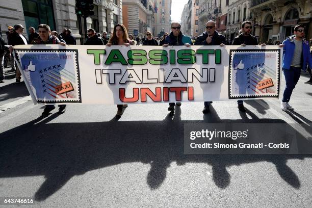 Taxi drivers protest against the Bolkestein Directive in front of Palazzo Chigi on February 21, 2017 in Rome, Italy.