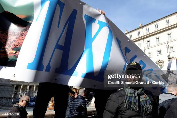 Taxi drivers protest against the Bolkestein Directive in front of Palazzo Chigi on February 21, 2017 in Rome, Italy.