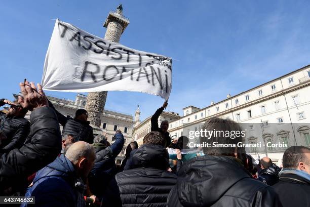 Taxi drivers protest against the Bolkestein Directive in front of Palazzo Chigi on February 21, 2017 in Rome, Italy.