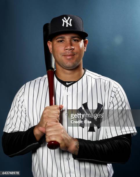 Gary Sanchez of the New York Yankees poses for a portrait during the New York Yankees photo day on February 21, 2017 at George M. Steinbrenner Field...