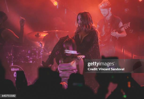 Actress Keke Palmer receives a lap dance from singer JoJo during her performance at The Fonda Theatre on February 21, 2017 in Los Angeles, California.