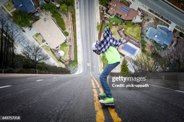 long boarding down super steep hill - steep stock pictures, royalty-free photos & images