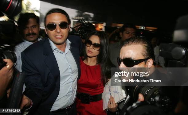 Player Auction - NESS WADIA AND PREITY ZINTA ARRIVE FOR THE IPL PLAYER'S AUCTION AT HILTON TOWER.