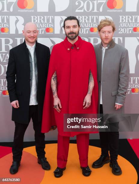 Simon Neil, Ben Johnston and James Johnston of Biffy Clyro attends The BRIT Awards 2017 at The O2 Arena on February 22, 2017 in London, England.