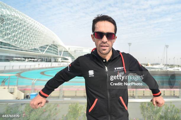 Alberto Contador from Trek-Segafredo at the Abu Dhabi Tour 2017 - Top Riders photo-call, outside the Yas Marina Circuit - F1 and the Yas Viceroy Abu...