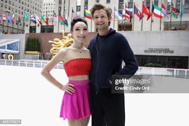 Olympic champion ice dancers Meryl Davis and Charlie White visit The Rink at Rockefeller Center on February 22, 2017 in New York City.