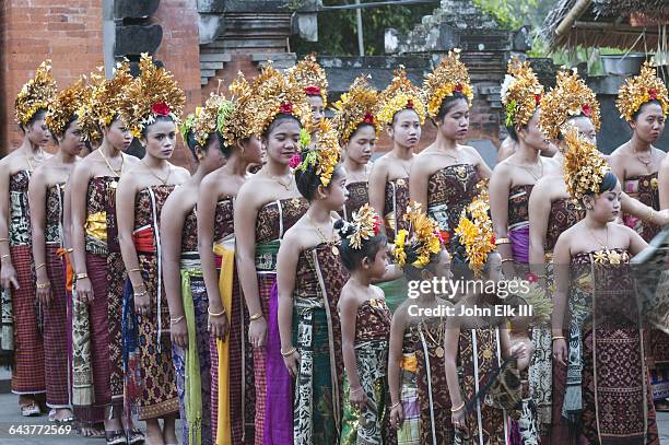 bali aga village celebration, dancers - balinese headdress stock pictures, royalty-free photos & images