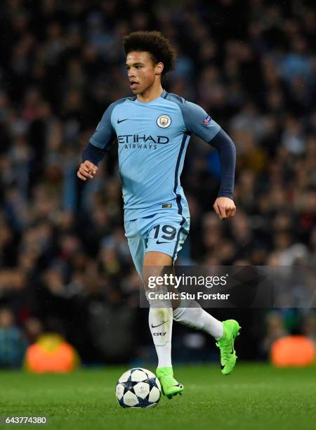 Manchester City player Leroy Sane in action during the UEFA Champions League Round of 16 first leg match between Manchester City FC and AS Monaco at...