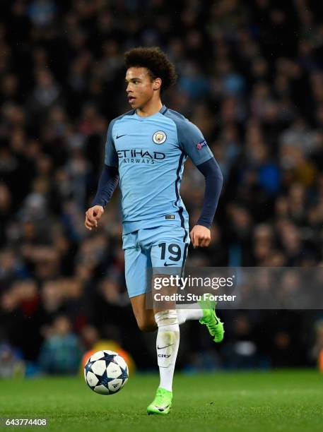 Manchester City player Leroy Sane in action during the UEFA Champions League Round of 16 first leg match between Manchester City FC and AS Monaco at...