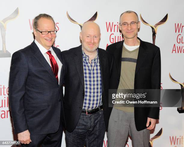 Stephen Schiff, Joe Weisberg and Joel Fields attend 69th Writers Guild Awards at Edison Ballroom on February 19, 2017 in New York City.