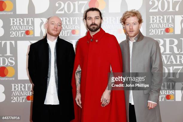 Ben Johnston, Simon Neil and James Johnston of Biffy Clyro attend The BRIT Awards 2017 at The O2 Arena on February 22, 2017 in London, England.