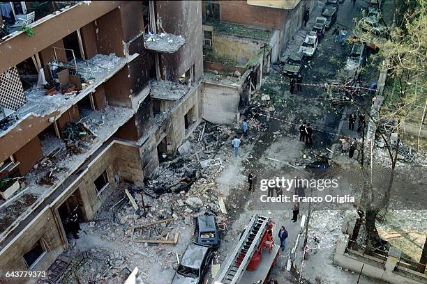 View of Via D'Amelio the day after the mafia bombing that killed Italian anti-mafia judge Paolo Borsellino and five members of his police escort on...