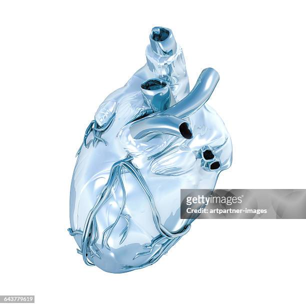 human heart with chrome effect - biomedical illustration stock pictures, royalty-free photos & images