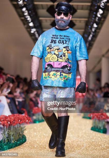 Model walks the runway at the Ashish Ready to Wear Fall Winter 2017-2018 fashion show during the London Fashion Week February 2017 collections on...