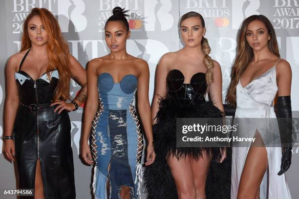 Jesy Nelson, Leigh-Anne Pinnock, Perrie Edwards and Jade Thirlwall of Little Mix attend The BRIT Awards 2017 at The O2 Arena on February 22, 2017 in...