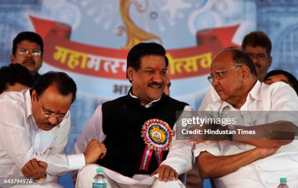 Union Agriculture Minister Sharad Pawar, Maharashtra Chief Minister Prithviraj Chavan and Deputy CM Ajit Pawar during inauguration of a fish festival...