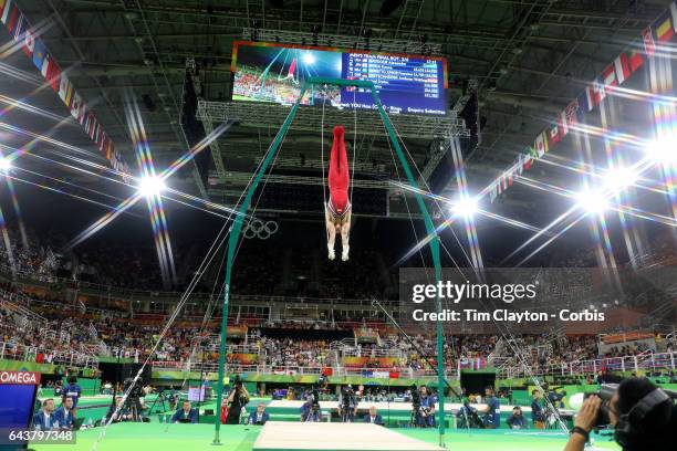 Gymnastics - Olympics: Day 3 Alexander Naddour of the United States performing his Still Rings routine during the Artistic Gymnastics Men's Team...