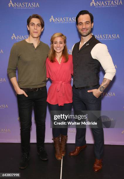 Derek Klena, Christy Altomare and Ramin Karimloo attend the ''Anastasia' Cast Photo Call at the New 42nd Street Studios on February 22, 2017 in New...