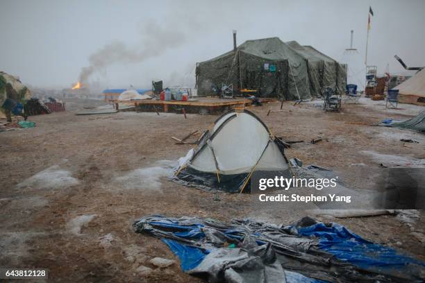 Campers prepare for the Army Corp's 2pm deadline to leave the Oceti Sakowin protest camp on February 22, 2017 in Cannon Ball, North Dakota. Activists...