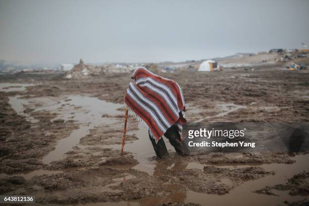 Campers prepare for the Army Corp's 2pm deadline to leave the Oceti Sakowin protest camp on February 22, 2017 in Cannon Ball, North Dakota. Activists...