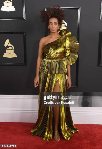 Singer Solange Knowles arrives at the 59th GRAMMY Awards at the Staples Center on February 12, 2017 in Los Angeles, California.