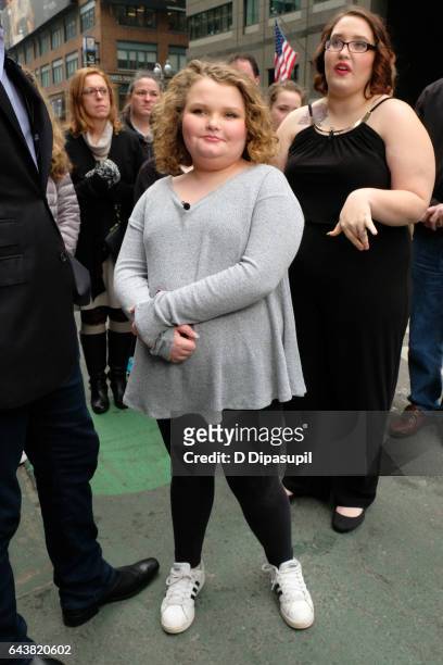 Alana "Honey Boo Boo" Thompson and Lauryn "Pumpkin" Shannon visit "Extra" in Times Square on February 22, 2017 in New York City.