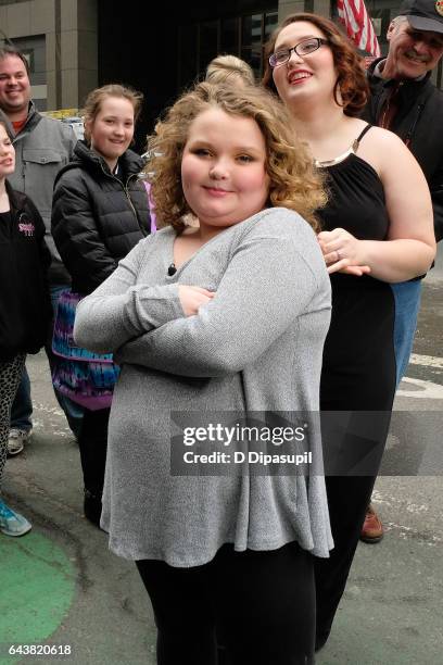 Alana "Honey Boo Boo" Thompson and Lauryn "Pumpkin" Shannon visit "Extra" in Times Square on February 22, 2017 in New York City.