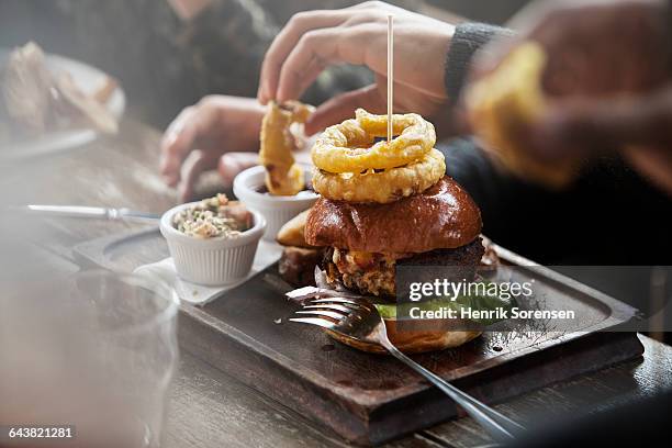 plate of burger and fries - restaurant stock pictures, royalty-free photos & images
