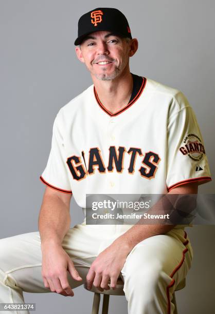 Eli Whiteside of the San Francisco Giants poses for a portrait during a MLB photo day at Scottsdale Stadium on February 20, 2017 in Scottsdale,...