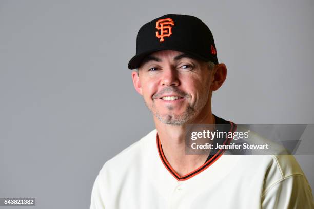 Eli Whiteside of the San Francisco Giants poses for a portrait during a MLB photo day at Scottsdale Stadium on February 20, 2017 in Scottsdale,...