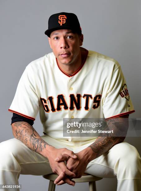 Kyle Blanks of the San Francisco Giants poses for a portrait during a MLB photo day at Scottsdale Stadium on February 20, 2017 in Scottsdale, Arizona.