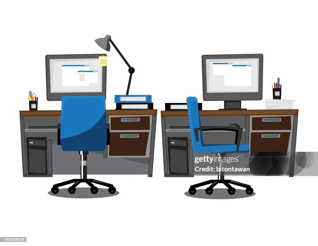 Escritorio De La Computadora Lugar De Trabajo Vector Ilustración De Dibujos  Animados Ilustración de stock - Getty Images
