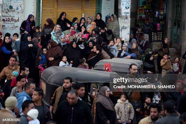 Mourners gather at the funeral of Omar Abdel Rahman, an Egyptian jihadist spiritual leader linked to the 1993 World Trade Centre bombing, who died...
