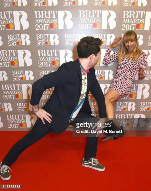 Nick Grimshaw and Sara Cox attend The BRIT Awards 2017 at The O2 Arena on February 22, 2017 in London, England.