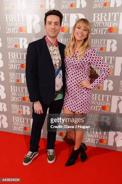 Nick Grimshaw and Sara Cox attend The BRIT Awards 2017 at The O2 Arena on February 22, 2017 in London, England.
