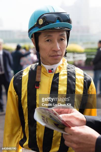Japanese racing legend Yutaka Take participates the International Mixed Doubles Jockeys Challenge at the Taipa Racecourse on January 21, 2017 in...