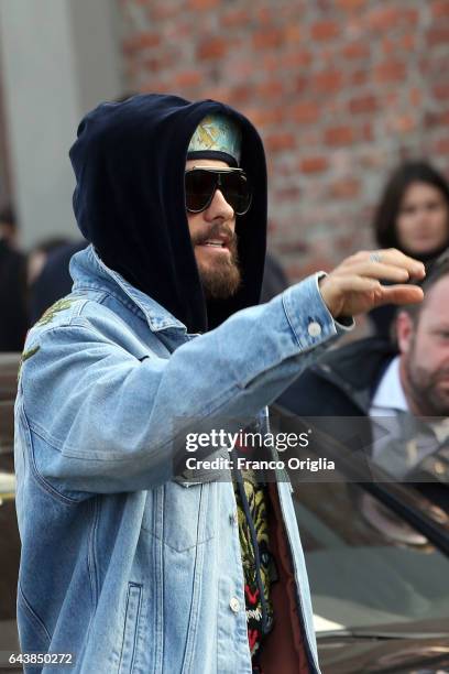 Jared Leto arrives at the Gucci show during Milan Fashion Week Fall/Winter 2017/18 on February 22, 2017 in Milan, Italy.